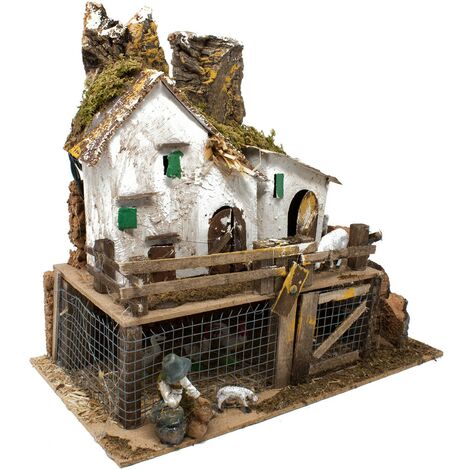 Pollaio illuminato con Galline e Pastore 28x15 cm 85415