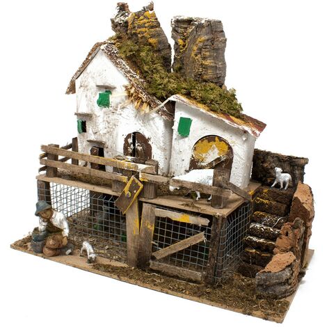 Pollaio illuminato con Galline e Pastore 28x15 cm 85415