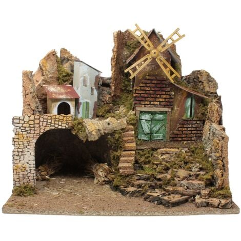 Paesaggio Presepe con Luci e Mulino a Vento 45 x 30 cm 11368