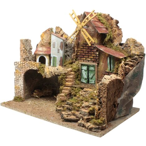 Paesaggio Presepe con Luci e Mulino a Vento 45 x 30 cm 11368