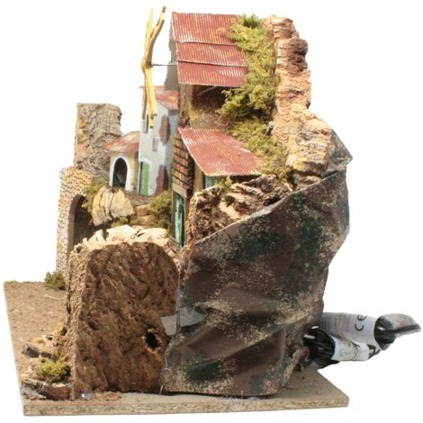 Paesaggio Presepe con Luci e Mulino a Vento 45 x 30 cm 11368