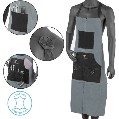 Grembiule In Pelle Per Saldatura LeaSeek - Ignifugo, 6 Tasche, Cinghie X-Back Regolabili - Foto 3