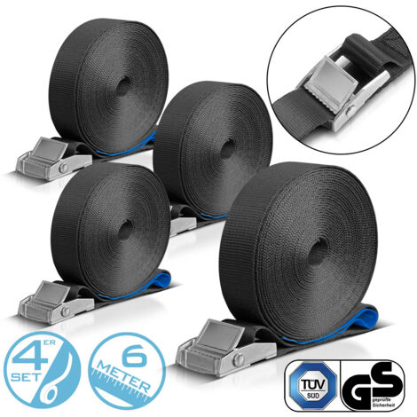 6 Cinghie Di Fissaggio Resistenti Fino A 250 Kg; Larghezza 25 Mm, 1 Pezzo Da 3 M, 4 M, 5 M E 6 M In Nero, Blu, Rosso, Giallo Fluo, Verde Oliva - Foto 5