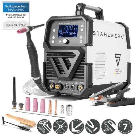STAHLWERK Saldatrice Combinata 4 In 1 DC TIG 200 Pulse Pro CUT – Set Completo. Inverter IGBT Da 200A Per TIG/MMA, Con Taglio Plasma Da 40A. Compatta, Digitale, Ideale Per Acciaio E Acciaio Inox. (Non Per Alluminio).