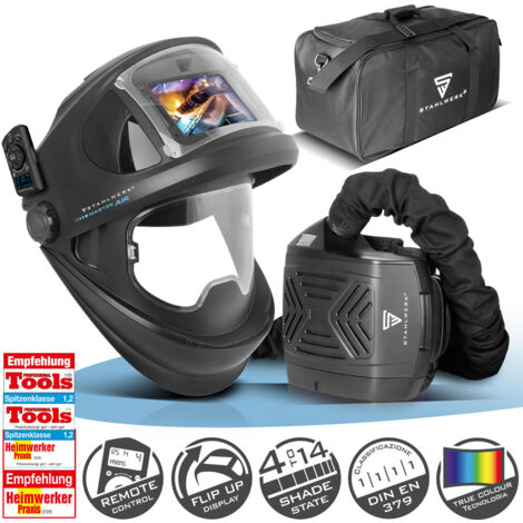 Stahlwerk – Casco automatico per saldatura con sistema di aria fresca TH3 – Protezione vie respiratorie PAPR – Visibilità 116 x 81 mm – Tecnologia True View (1/5)