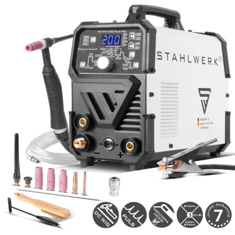 STAHLWERK Saldatrice 2-in-1 combinata DC TIG 200 Puls Pro – TIG & MMA fino a 200 A, funzione Pulse, memoria lavori, Hotstart, adatta per lamiere sottili, acciaio, inox, rame