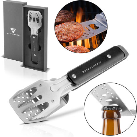 Set Utensili Barbecue 6 In 1 ROXON MBT3: Spatola, Forchetta, Pinze, Coltello, Apribottiglie Pieghevole