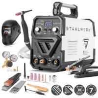 Saldatrice ad arco schermata a gas STAHLWERK 2 in 1 Combi DC TIG 200 ST - completamente equipaggiata - funzione TIG e MMA (E-Hand/ARC) fino a 200A, accensione HF, Hotstart, Anti-Stick, acciaio, acciai