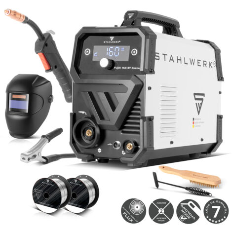 STAHLWERK Soldadora FLUX 160 ST Digital – Equipo completo – Combinada 3 en 1 con 160 A, soldadura con hilo hueco sin gas protector, MMA (Electrodo/ARC), Lift-TIG (DC), avance de hilo sinérgico, LED