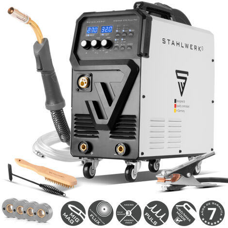 STAHLWERK Soldadora combinada 4 en 1 MIG 270 Puls Pro – Soldadora de gas protector, función de pulso, 270 A, apta para aluminio, hilo sinérgico, 4 rodillos, función Lift-TIG & MMA (Electrodo)