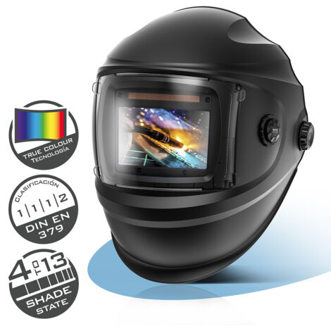 STAHLWERK Casco de soldadura automático 3 en 1 BULLET – True Colour, oscurecimiento automático DIN 4-13, clase óptica 1/1/1/2, campo de visión óptimo 100 x 60mm, pantalla de soldadura, máscara