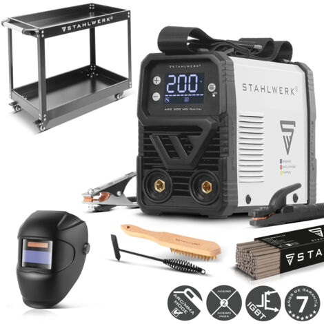 STAHLWERK Soldadora de electrodos ARC 200 MD Digital – Equipo completo con carro – Posibilidad de MMA/Electrodo & Lift-TIG (DC) hasta 200 A, uso flexible sin gas, ARC-Force, Hotstart, Anti-Stick (1/5)