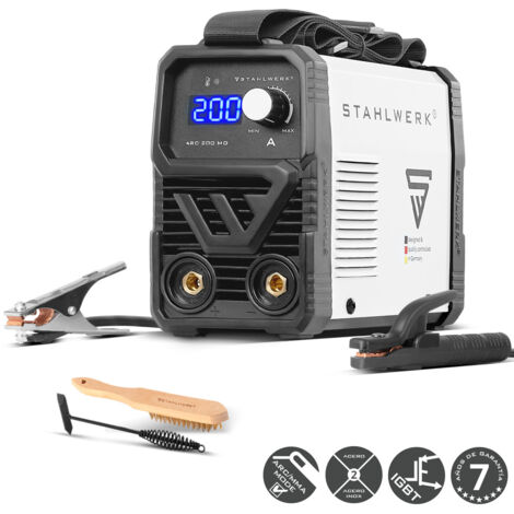STAHLWERK Soldadora de electrodos ARC 200 MD – MMA (Electrodo) hasta 200 A, uso flexible sin gas, compacta y ligera, refrigeración inteligente, automático Hotstart, Anti-Stick