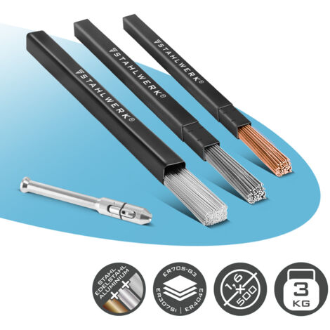 STAHLWERK Varillas de soldadura TIG + Lápiz TIG Acero Acero inoxidable Aluminio Ø 1,6 mm (1/5)