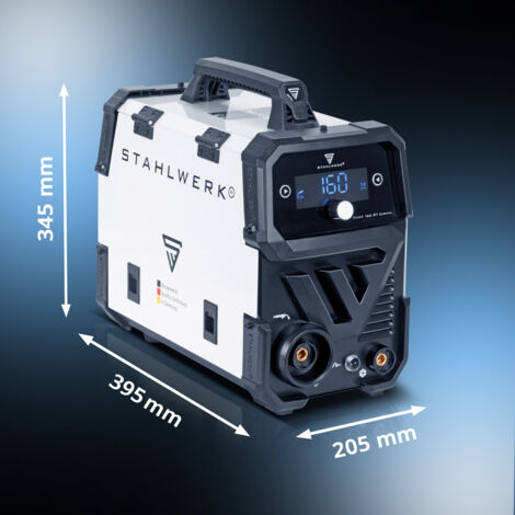 STAHLWERK Soldadora FLUX 160 ST Digital – Equipo completo con carro – Combinada 3 en 1 con 160 A, soldadura con hilo hueco sin gas protector, MMA (Electrodo/ARC), Lift-TIG (DC), hilo sinérgico (1/5)