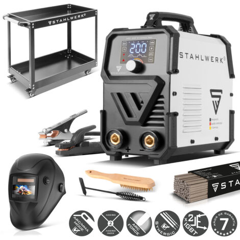 STAHLWERK Soldadora de electrodos ARC 200 Synergic Pro Digital – Equipo completo con carro – MMA (Electrodo) hasta 200 A, soldadura sin gas protector, Inverter Lift-TIG, Hotstart, función Antistick (1/5)