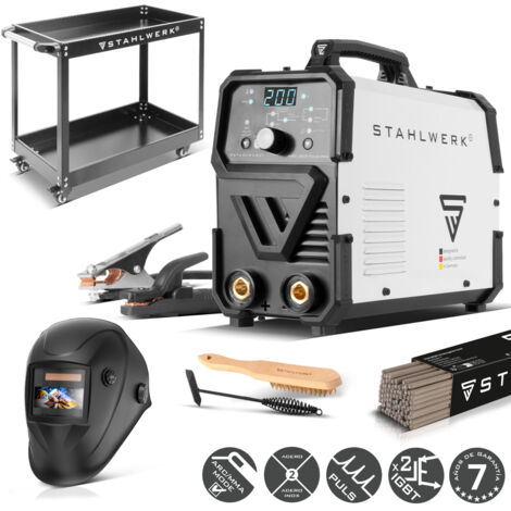 STAHLWERK Soldadora de electrodos ARC 200 Puls Pro – Equipo completo con carro – Soldadura sin gas protector, MMA, Electrodo, Inverter Lift-TIG 200 A, Hotstart, Arc Force, Antistick función de pulso (1/5)