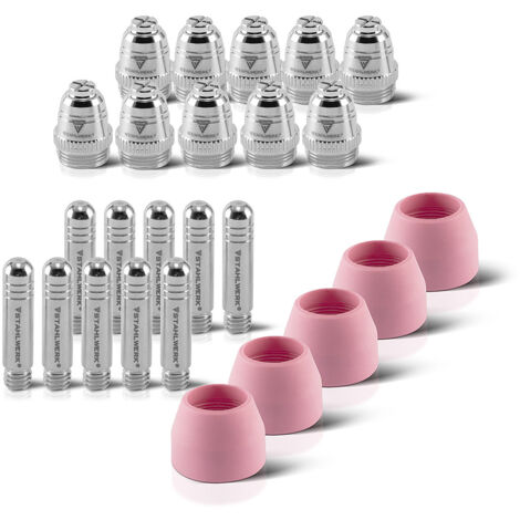 STAHLWERK AG-60 Plasma Accesorios Piezas de Desgaste Boquillas de Plasma + Electrodos + Tapones Cerámicos para Sopletes de Plasma AG-60 / SG-55 CUT, Juego 25 piezas