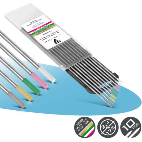 STAHLWERK Electrodos de tungsteno oro, gris, rosa, blanco, verde 2,4 mm, 2 cada uno en un juego de 10