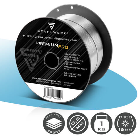 STAHLWERK Alambre para soldadura MIG MAG acero inoxidable ER 307 Si 0,8 mm 1 kg bobina de alambre