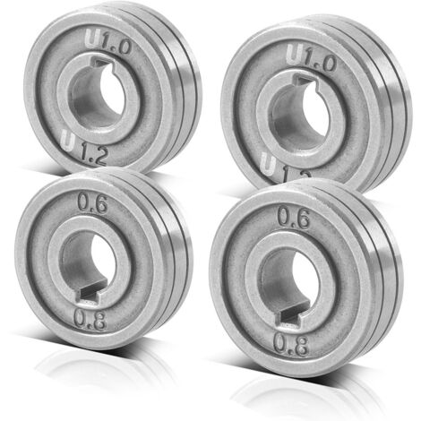 STAHLWERK Juego de 4 rodillos guía de alambre / rodillos de alimentación de alambre con perfil en V de 0,6 / 0,8 mm y perfil en U de 1,0 / 1,2 mm para soldar aluminio, alambre tubular y alambre macizo