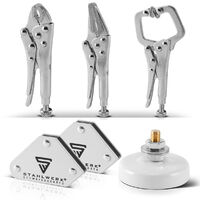 STAHLWERK mini-accesorios conjunto de 6 piezas- escuadra magnética de soldadura + tenazas grip + pinza de puesta a tierra magnética, para soldadura, bricolaje