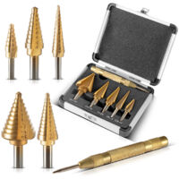 STAHLWERK Juego de brocas escalonadas HSS 6 piezas con recubrimiento TiN y estuche de aluminio