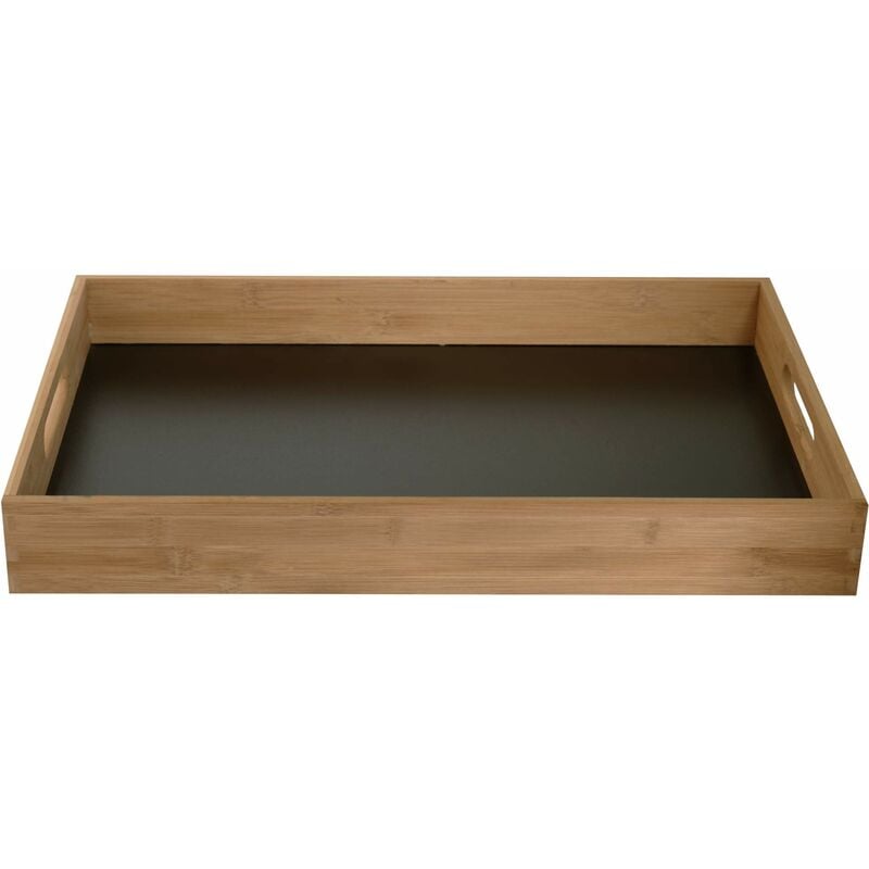 32 cm Tablett 48 mit Holzrand Serviertablett Bambus rechteckig schwarz x