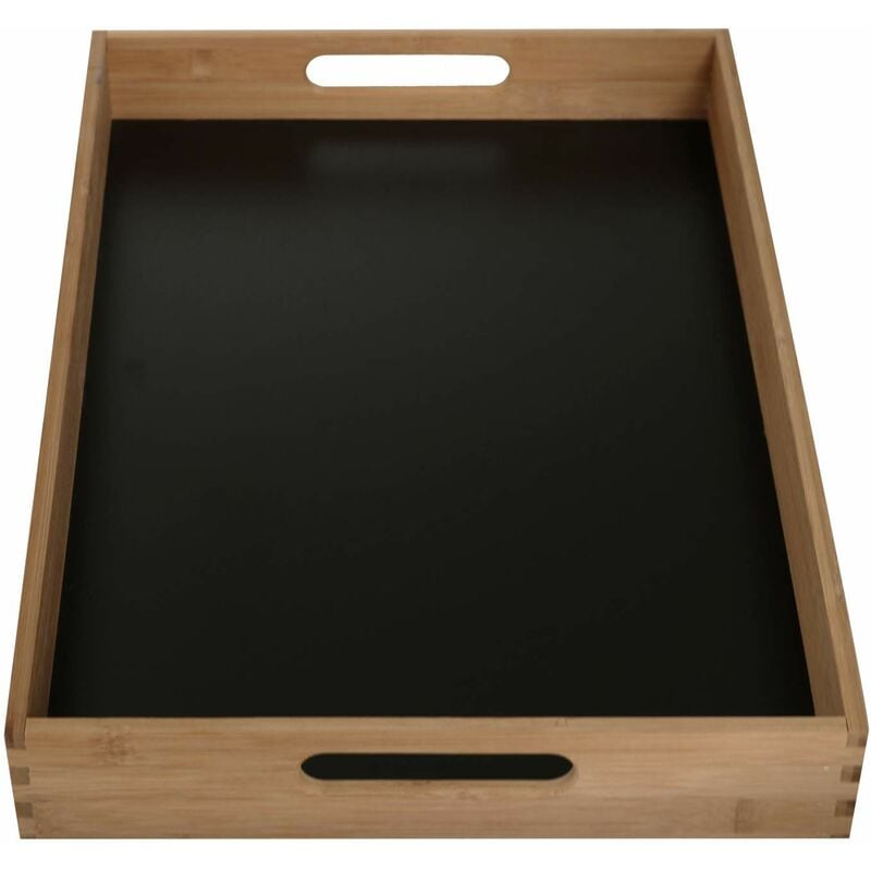 Serviertablett 32 x 48 cm rechteckig Bambus mit schwarz Holzrand Tablett