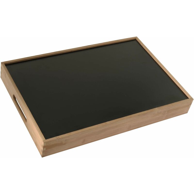cm x 32 schwarz mit Tablett Holzrand Bambus 48 Serviertablett rechteckig