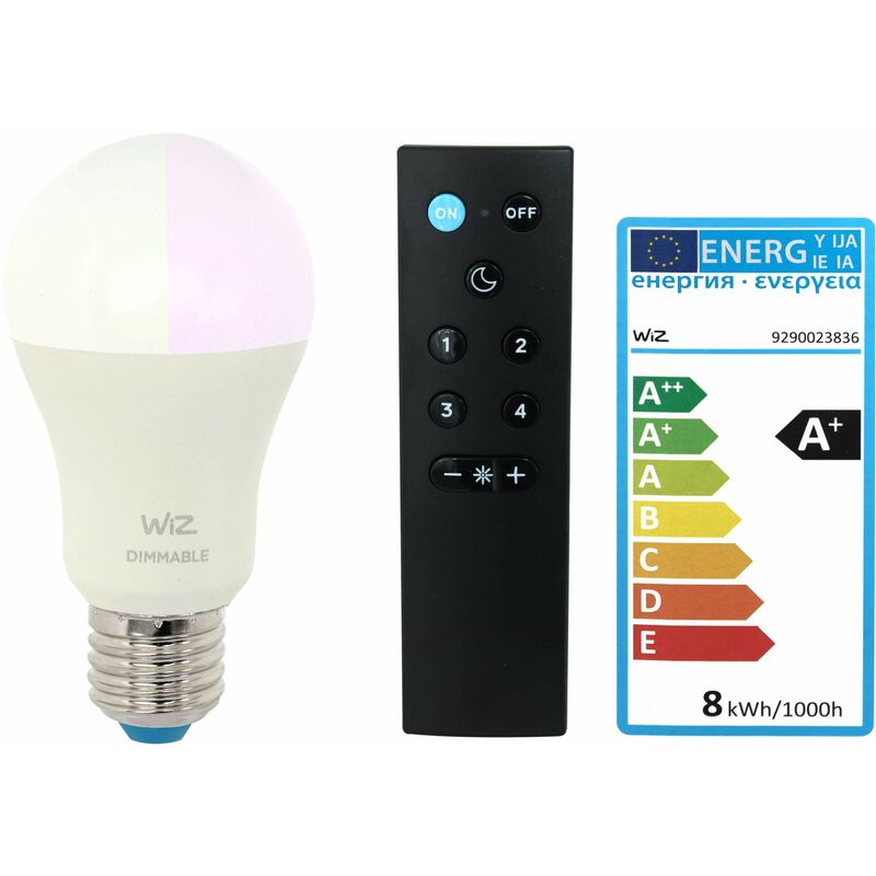 WiZ LED Energiespar Glühbirne White & Colour mit Fernbedienung WiFi 60W