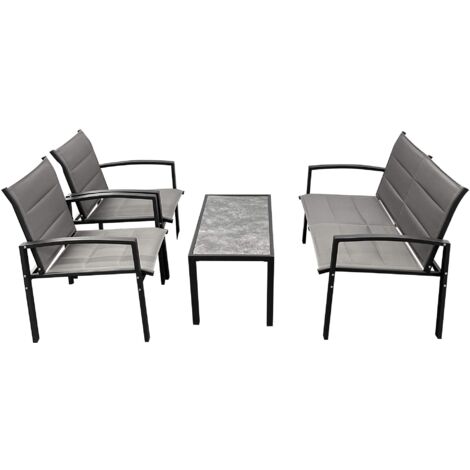 Kynast Garten Lounge Garnitur Metall 4teilig schwarz grau Textilbezug