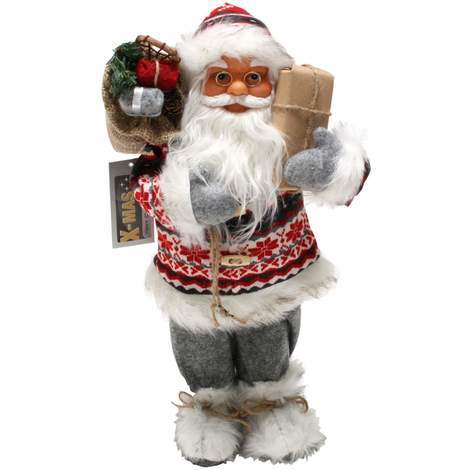 Weihnachtsmann 40 cm grau weiß Geschenk mit XMAS Paket