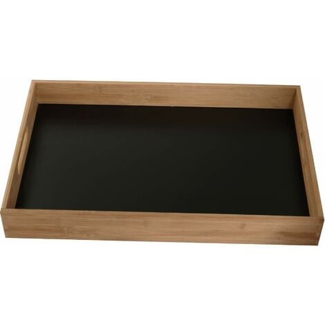 32 rechteckig 48 Tablett schwarz mit cm Bambus Holzrand Serviertablett x