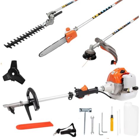 Decespugliatore a Scoppio Multifunzione 4 in 1 con Tagliaerba, Motosega Tagliasiepi, Potatore Tagliabordi con Motore da 52cc 2 Tempi, Ideale per Giardinaggio