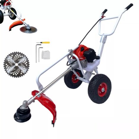 Decespugliatore a Scoppio 63CC 2HP 2 Tempi con Ruote a Carrozzella Carrellato