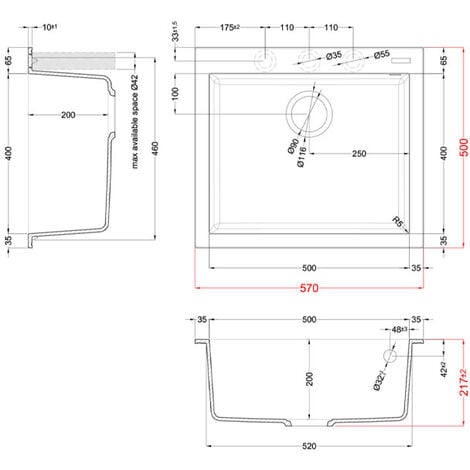 Lavello Elleci Incasso 1 vasca 57x50 Quadra 105 Granitek Avena LGQ10551