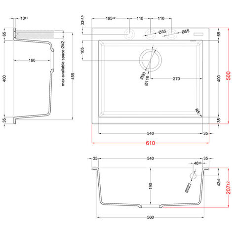 Lavello Elleci Incasso 1 vasca 61x50 Quadra 110 Granitek Avena LGQ11051