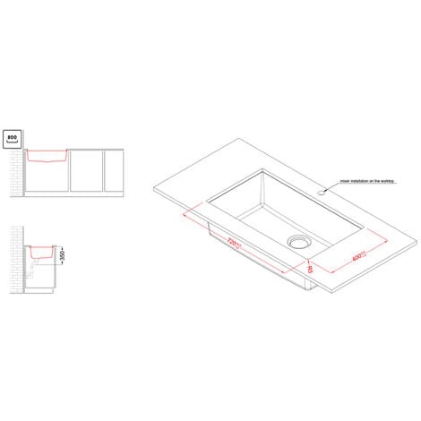 Lavello Elleci Incasso 1 vasca 76x44 Quadra 130 Sottotop Granitek Nero LGQ13040BSO