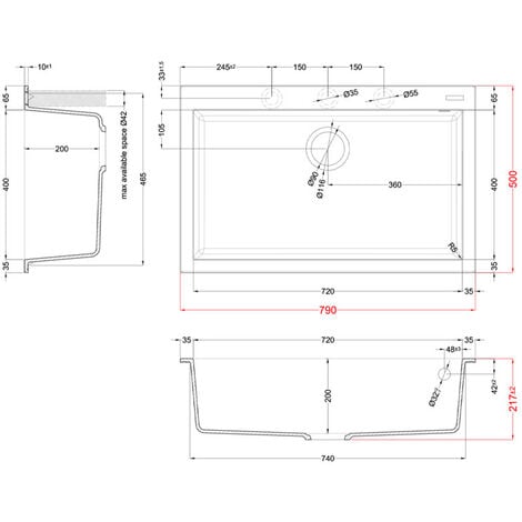 Lavello Elleci Incasso 1 vasca 79x50 Quadra 130 Granitek Bianco LGQ13068