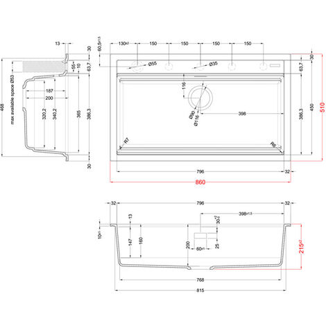 Lavello Elleci Incasso 1 vasca 86x51 Best 360 Granitek Avena LGB36051