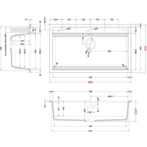 Lavello Elleci Incasso 1 vasca 86x51 Best 360 Granitek Nero LGB36040
