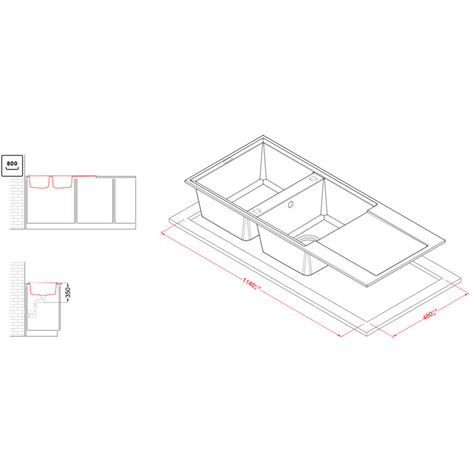 Lavello Elleci Incasso 2 vasche 116x50 Easy 500 Granitek Nero LGY50040