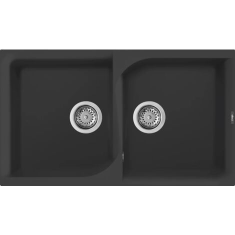 Lavello Elleci Incasso 2 vasche 86x50 Ego 450 Granitek Nero LGE45040