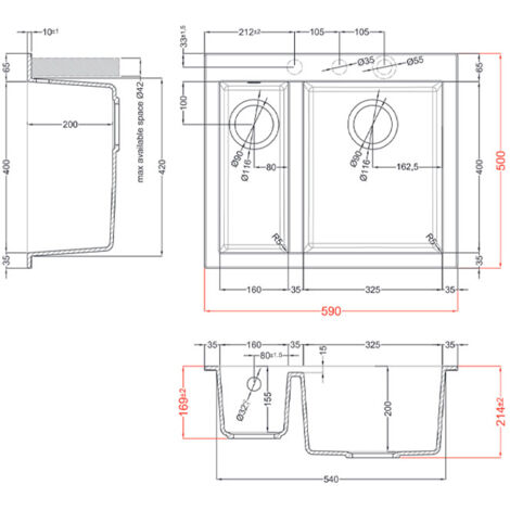Lavello Elleci Incasso 2 vasche 59x50 Quadra 150 Granitek Grigio Tortora LGQ15043 (1/3)