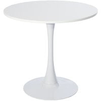 Mesa de comedor blanca Mesa de cocina redonda con tubo de acero brillante y base 80 cm x 73 cm de alto Se adapta a 2-4 plazas 2007