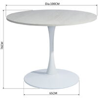 Mesa de comedor blanca Mesa de cocina redonda con tubo de acero brillante y base 80 cm x 73 cm de alto Se adapta a 2-4 plazas 2007