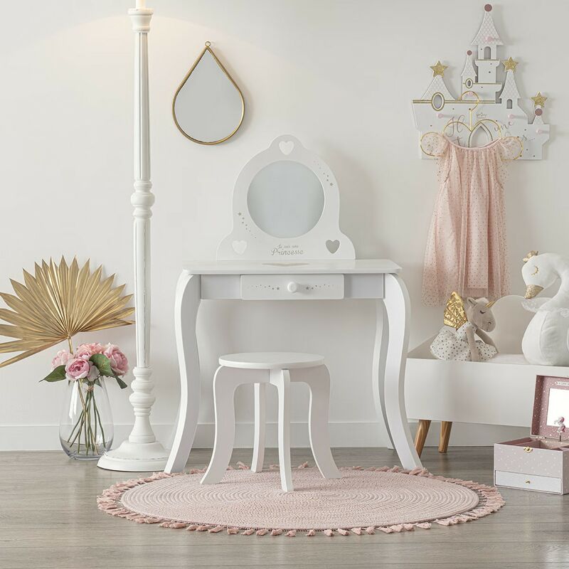 ATMOSPHERA Coiffeuse enfant 1 tiroir avec miroir et tabouret