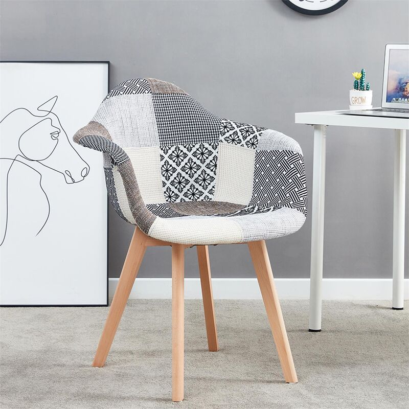 Fauteuil Salon Patchwork Gris Home Deco Factory