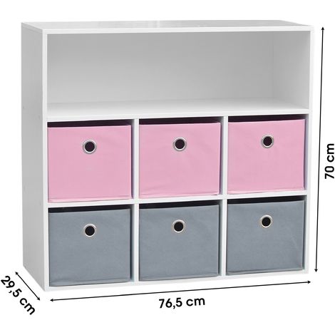 Meuble De Rangement Pour Fille 6 Paniers 1 Niche Rose Et Gris